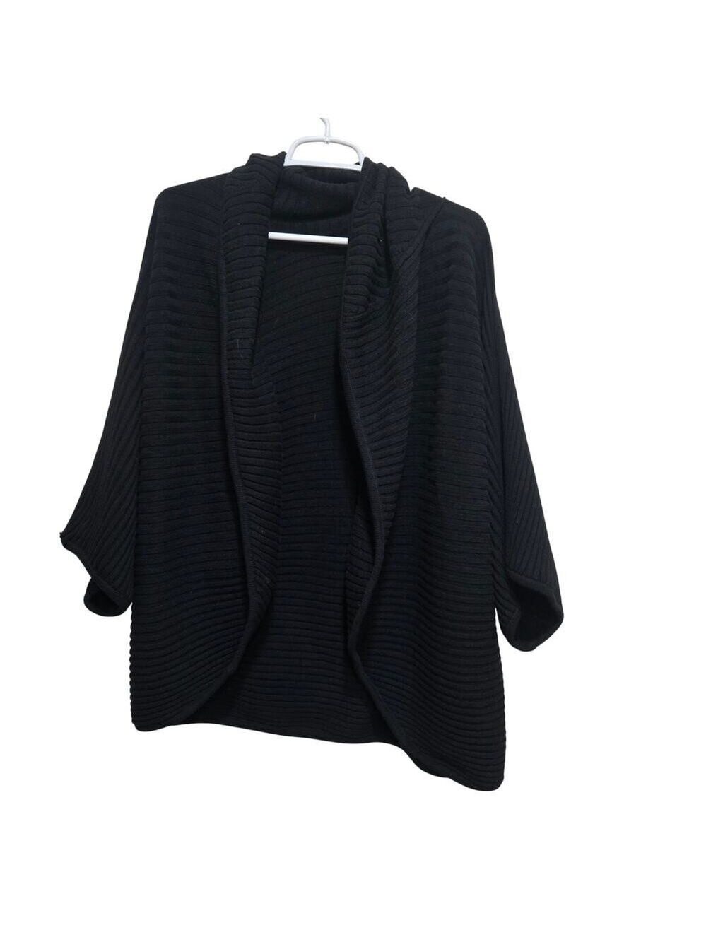 Grace Elements Black Ribbed Cocoon Open Front Cardigan Large
